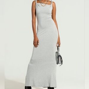 NWT Reoria Size Large Long Gray Maxi Dress Twisted Straps!